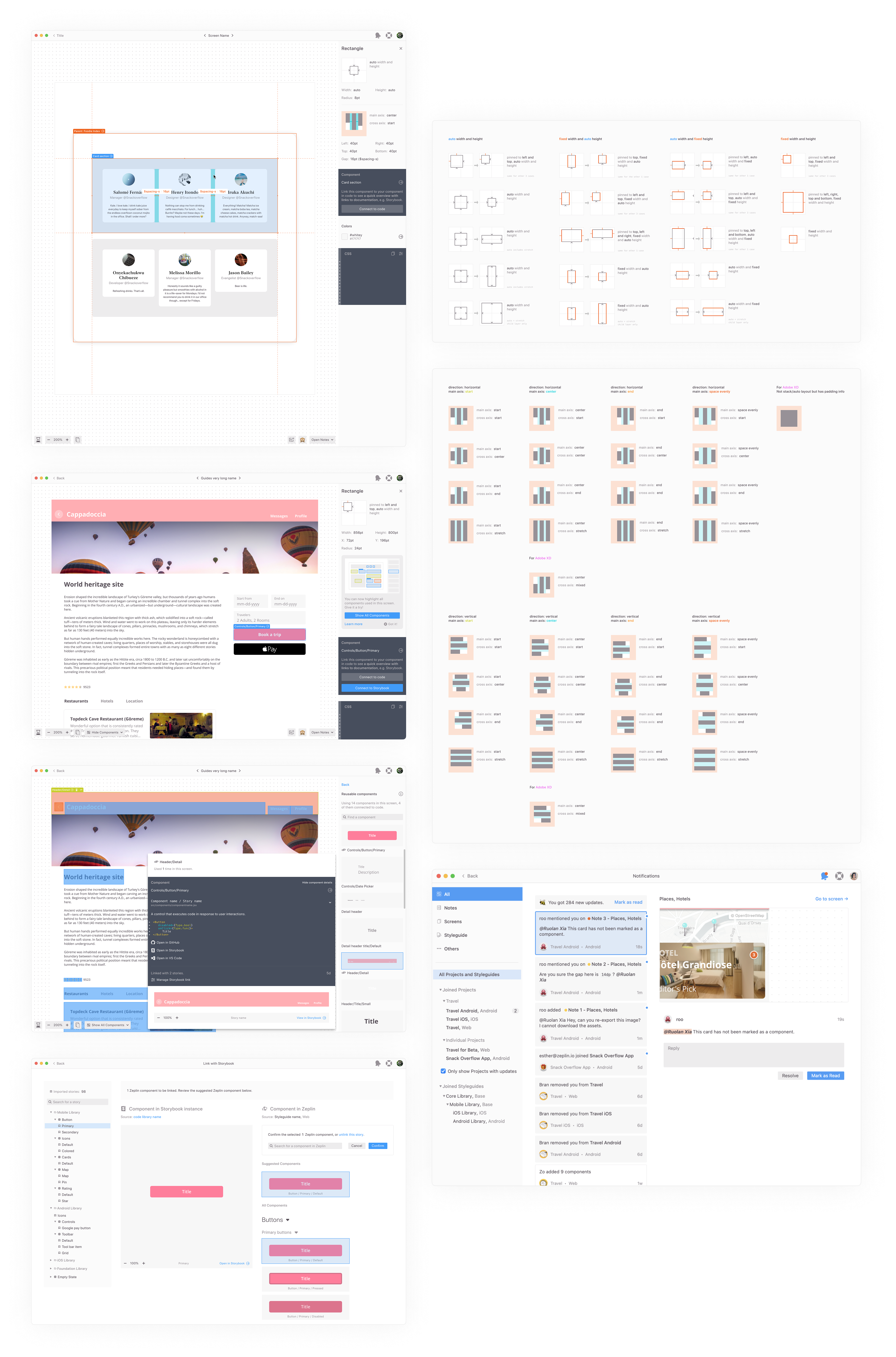 Zeplin product UI examples: workspace, specs, integrations, and delivery surfaces