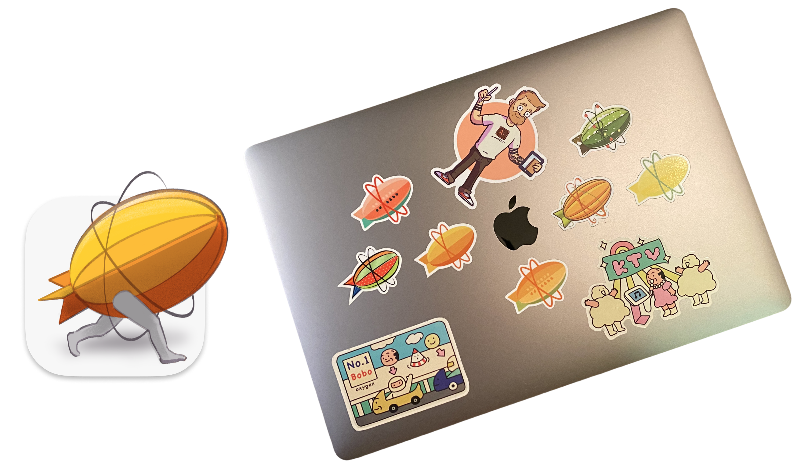 Laptop covered in Zeplin stickers